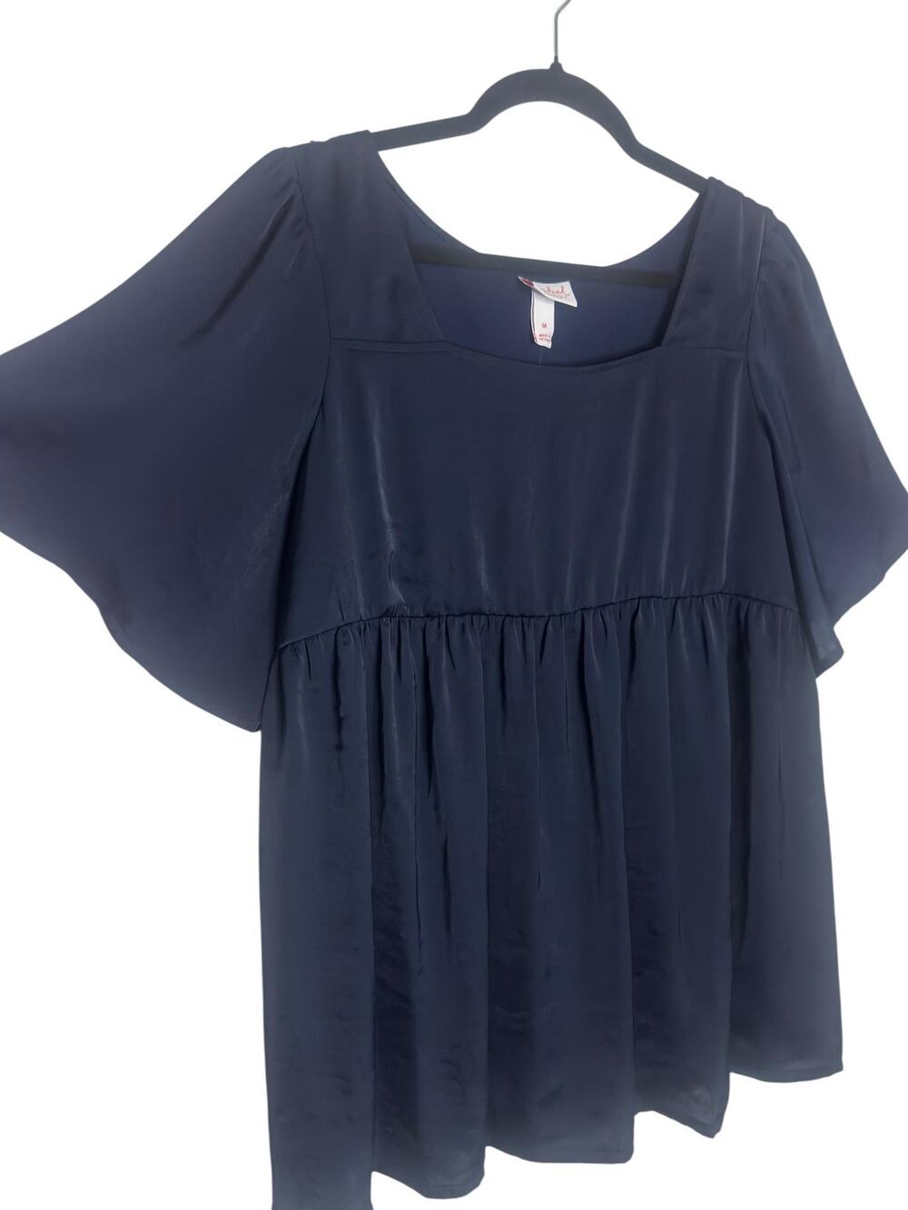 Flutter Sleeve Peplum Blouse Navy Blue